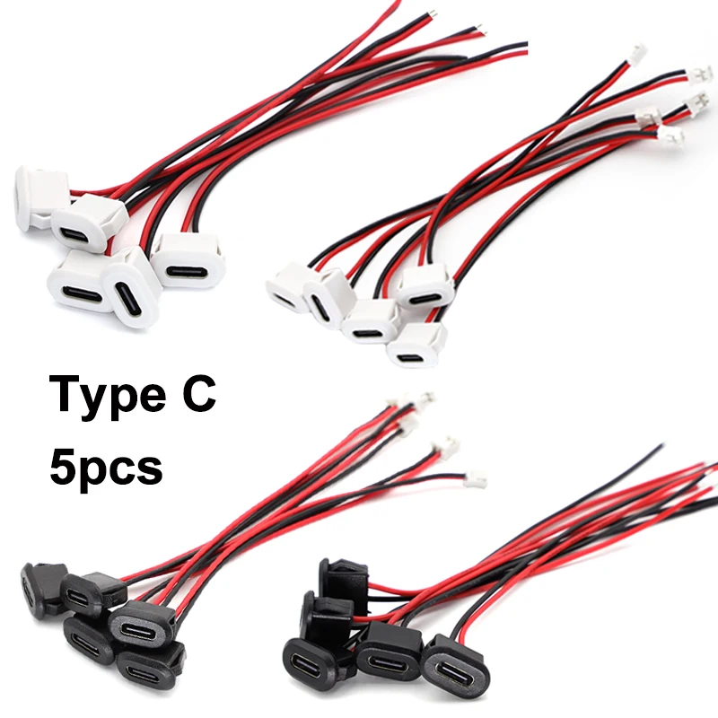 5pcs Type-C Female 2Pin USB Connector Direct Pressure Welded Wire, with PH2.0 Terminals For Table Lamp Toy Charging Port DIY