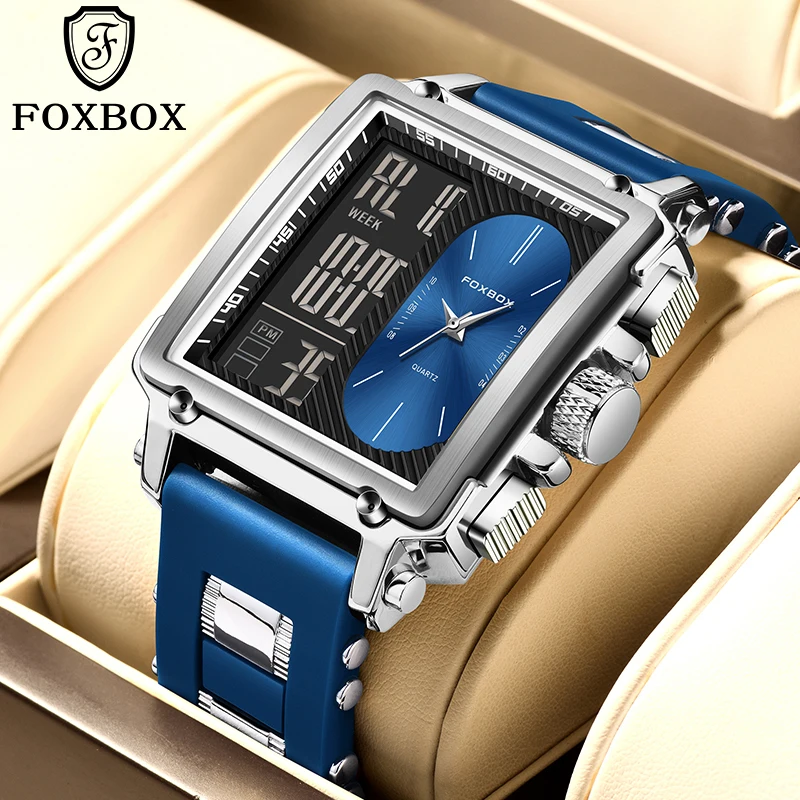 

Электронные мужские часы FOXBOX: квадратные, модные, повседневные, спортивные, силиконовые, кварцевые, цифровые, водонепроницаемые, светящиеся, с отображением дня недели