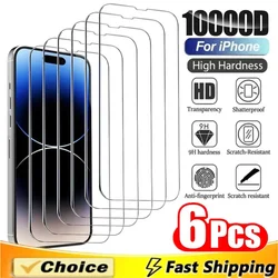 6Pcs Tempered Glass For iPhone 11 13 12 14 15 Pro Max Mini Screen Protectors For iPhone 16 7 8 Plus XS MAX X XR Protective Glass