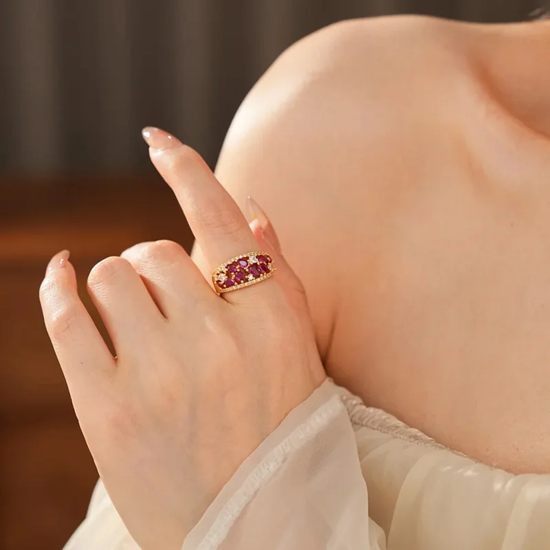 

Gold Plating Zircon Adjustable Rings Luxury Palace Style Exquisite Finger Ring Retro Jewelry Fashion Gift Female Ornament