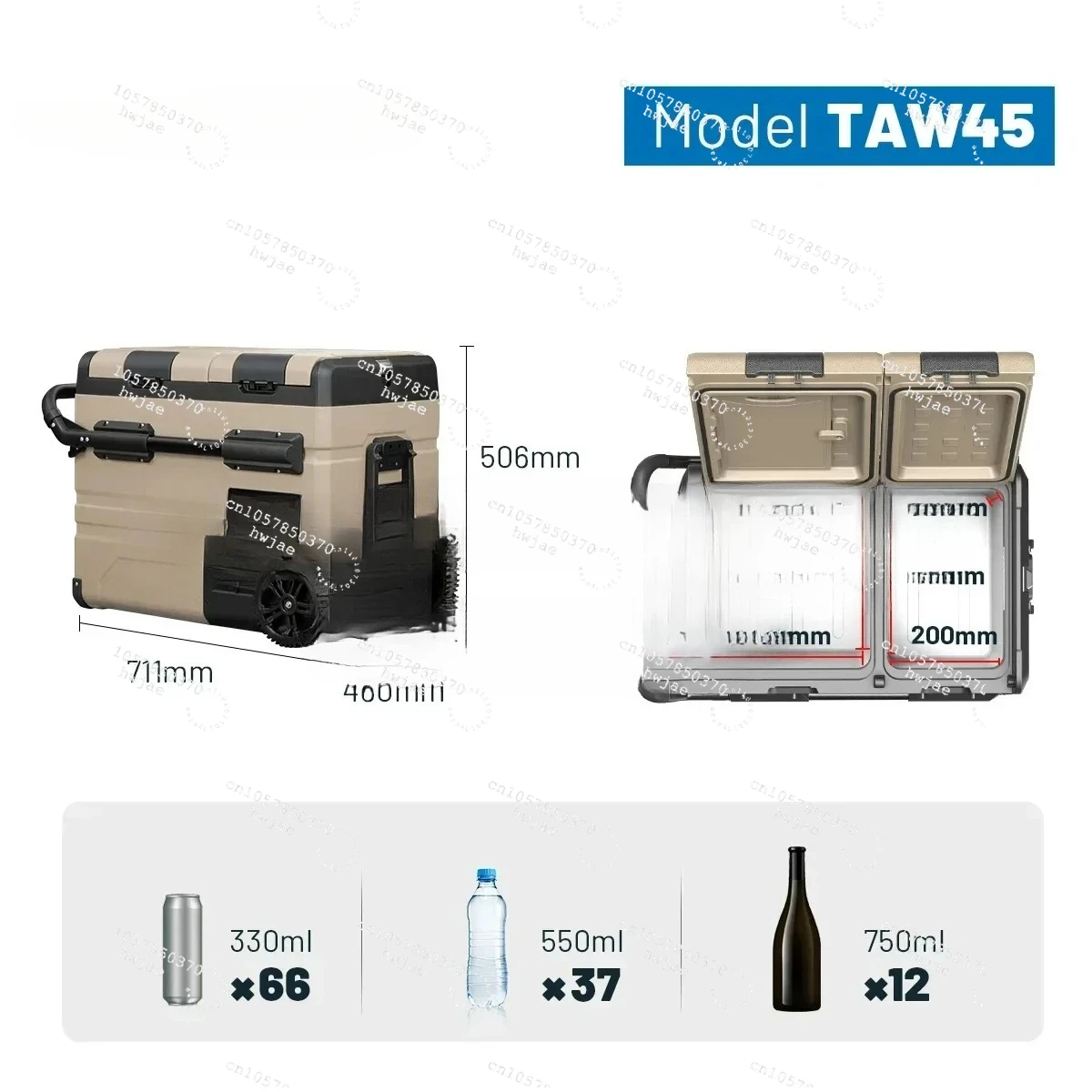 

Портативный автомобильный холодильник-морозильник TAW45 Alpicool с отсоединяемой батареей, 12В, на солнечной энергии, компрессорный, для кемпинга