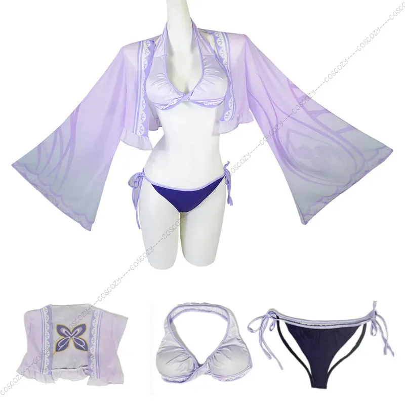 

Genshin Impact Swimsuit Raiden Shogun Cosplay Costume Game Anime Raiden Shogun Swimwear Bikini Sexy Women Swimming Bathing Suit