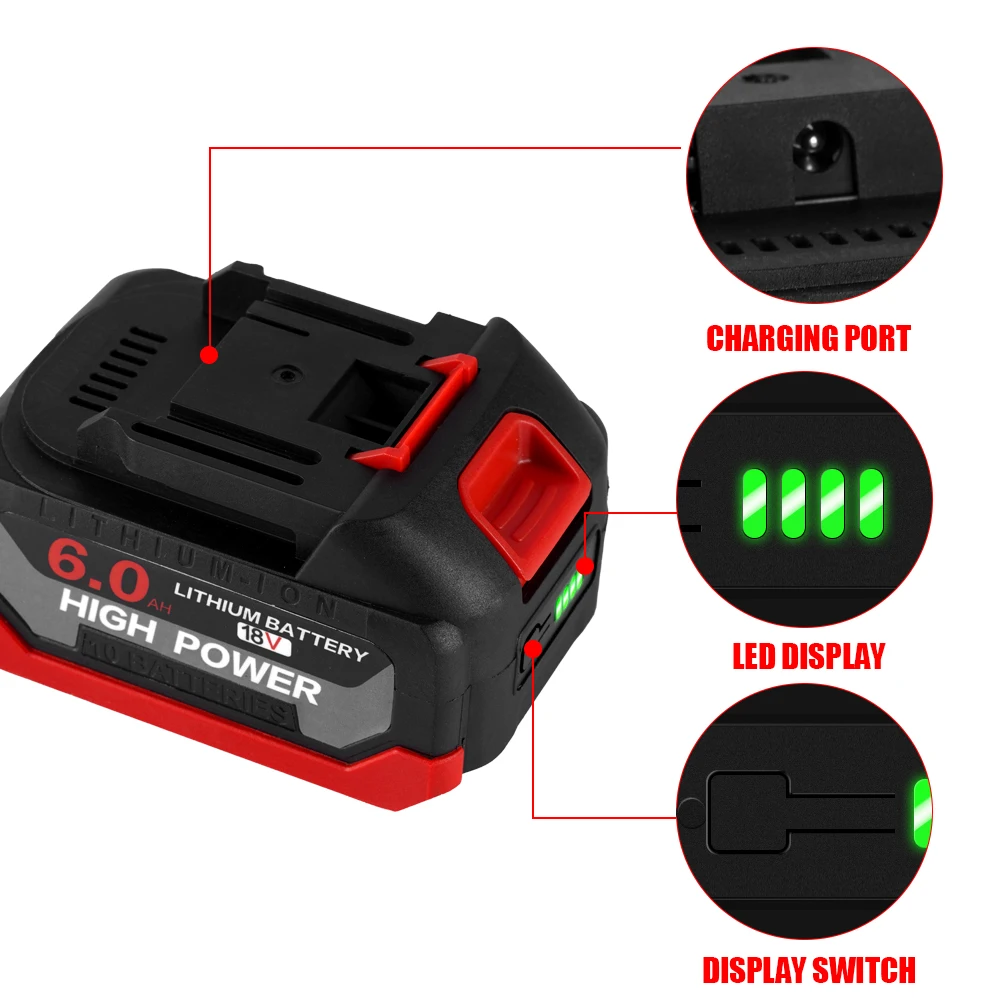 Batteria al litio compatibile Makita 6.0Ah 18V sostituzione BL1850 BL1840 BL1440 con Display per batteria per utensili elettrici Makita