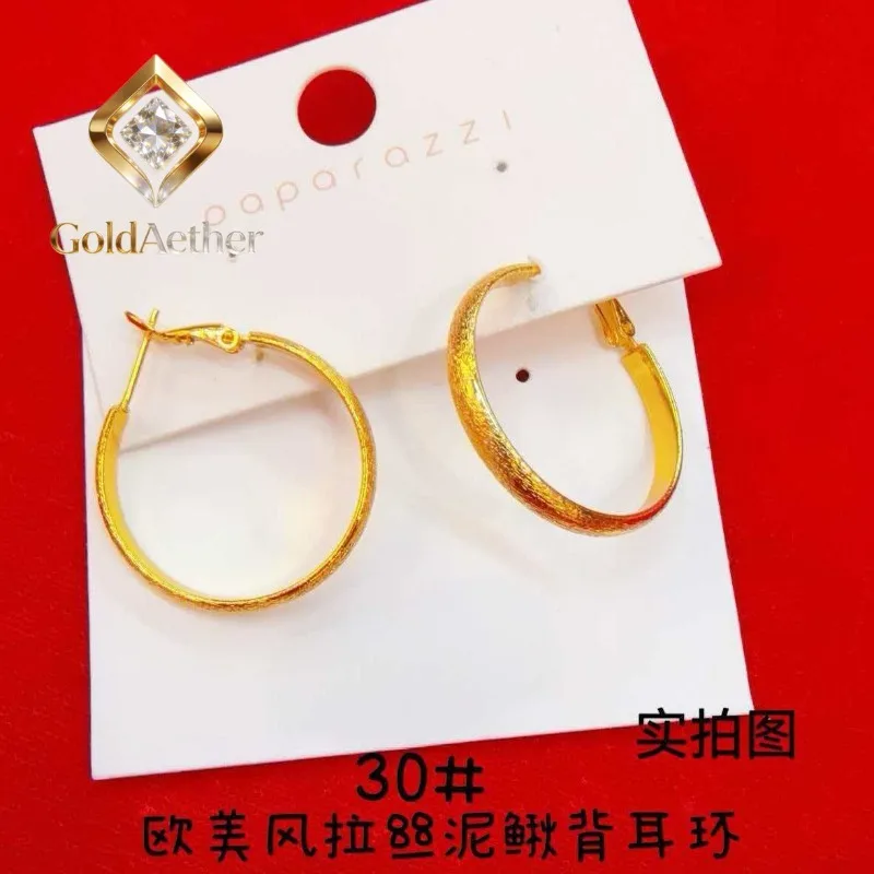 

GoldNouveau Brushed Gold Plain Hoop Earrings Women's 24K Gold AU999 - Eye-catching brushed plain hoop, low-key luxury, for stree