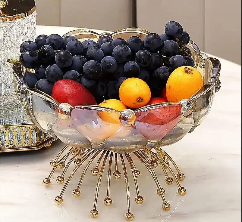

High-foot Crystal Glass Fruit Plate Luxury Living Room Dining Table Snacks Candy Nordic Home Kitchen Decoration Tableware