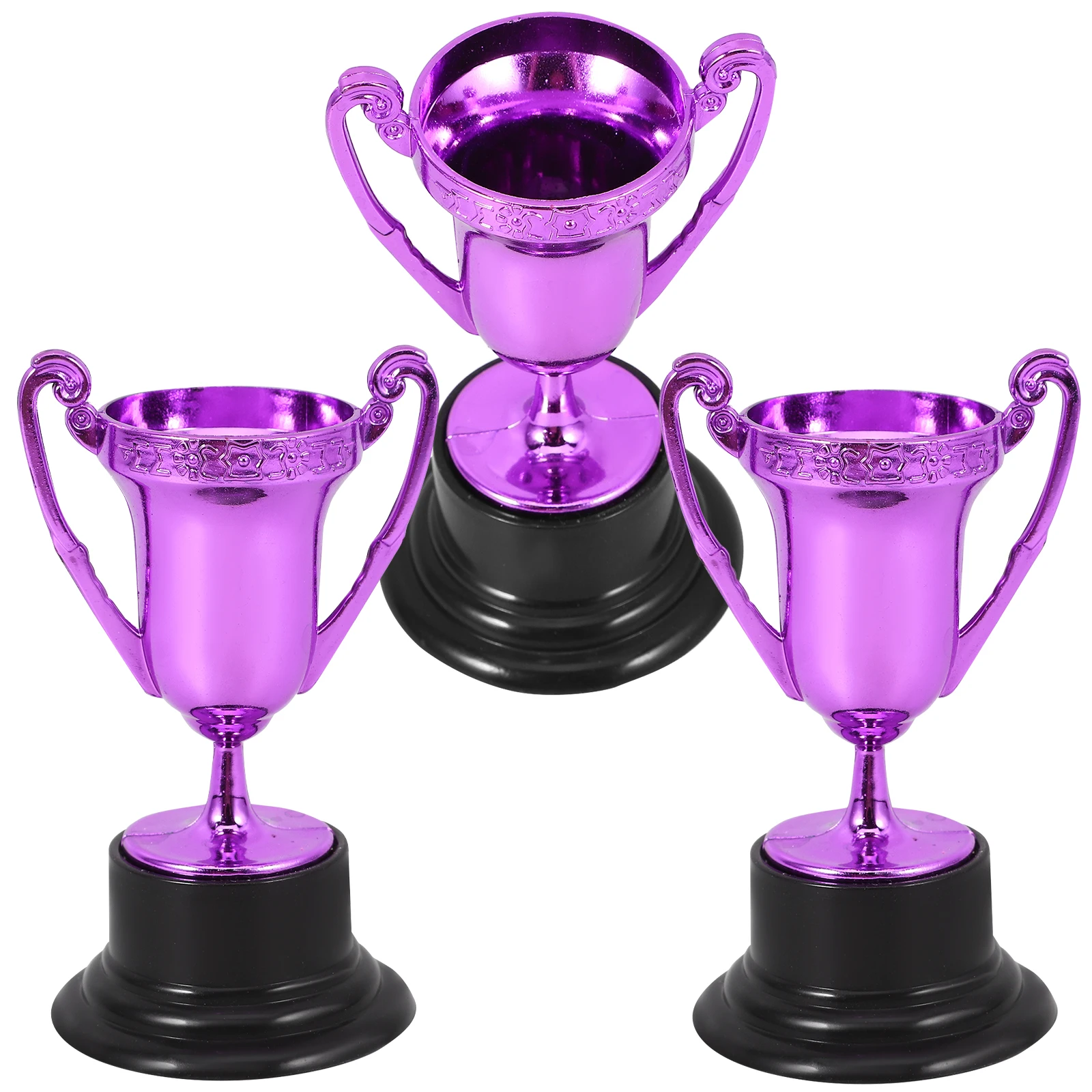 

3pcs Miniature Trophy Decoration Purple Plastic Award for School Party Competition Kindergarten