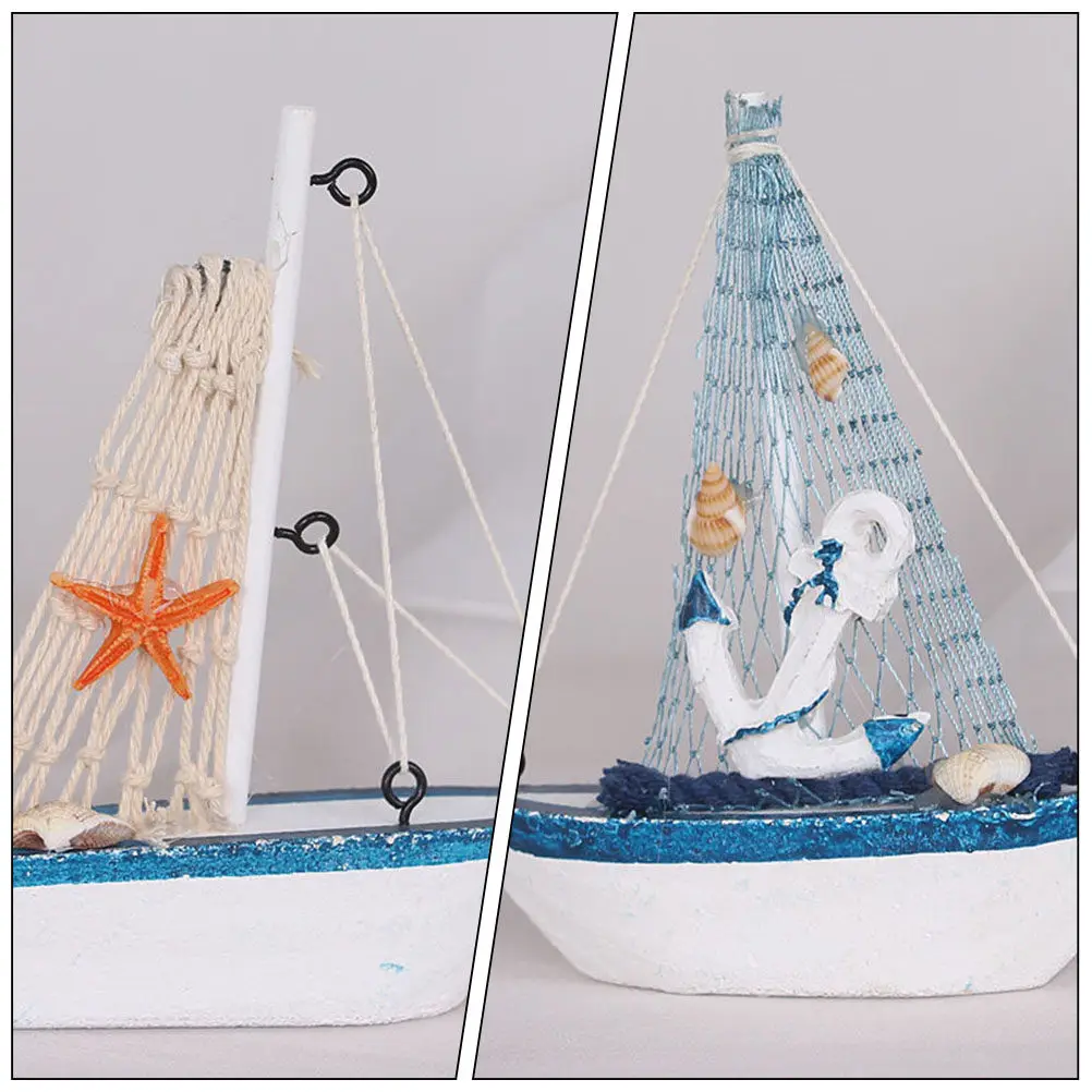 

2Pcs Mediterranean Wooden Sailboat Decoration Small Desktop Nautical Sailboat Ornament for Office Home Car Interior