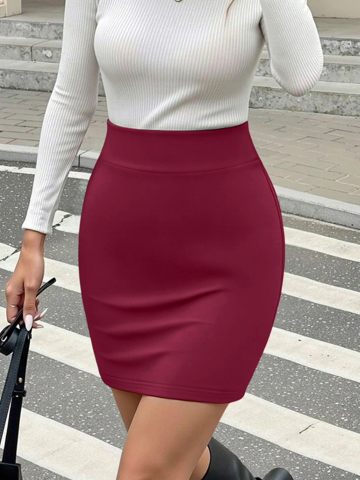

Юбка-карандаш с высокой талией, эластичная, облегающая, для женщин, всесезонная, универсальная, идеально подходит для офиса, поездок на работу и повседневной носки, подчеркивает фигуру.