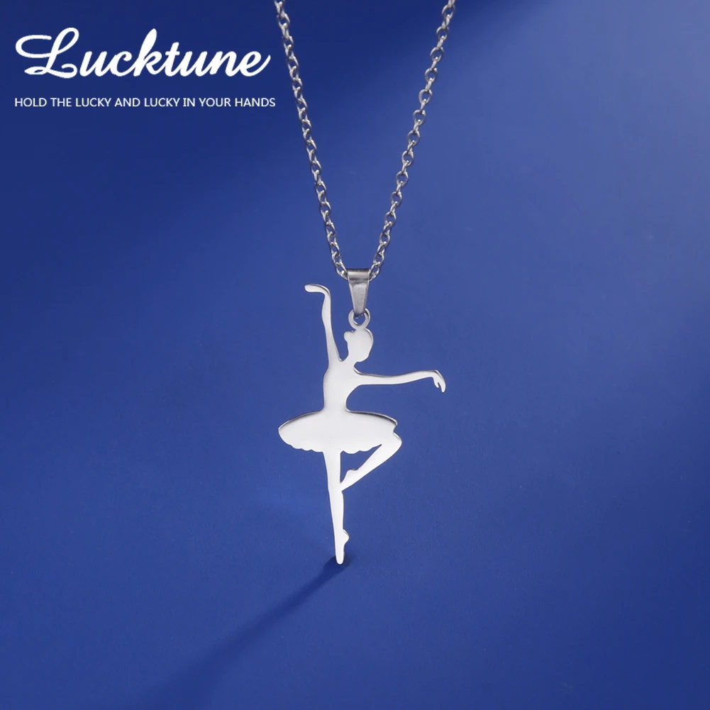 Lucktune Dancing Girl Ballerina Pendant Necklace Stainless Steel Artist Dancer Ballet Choker Chain Necklace for Women Jewelry