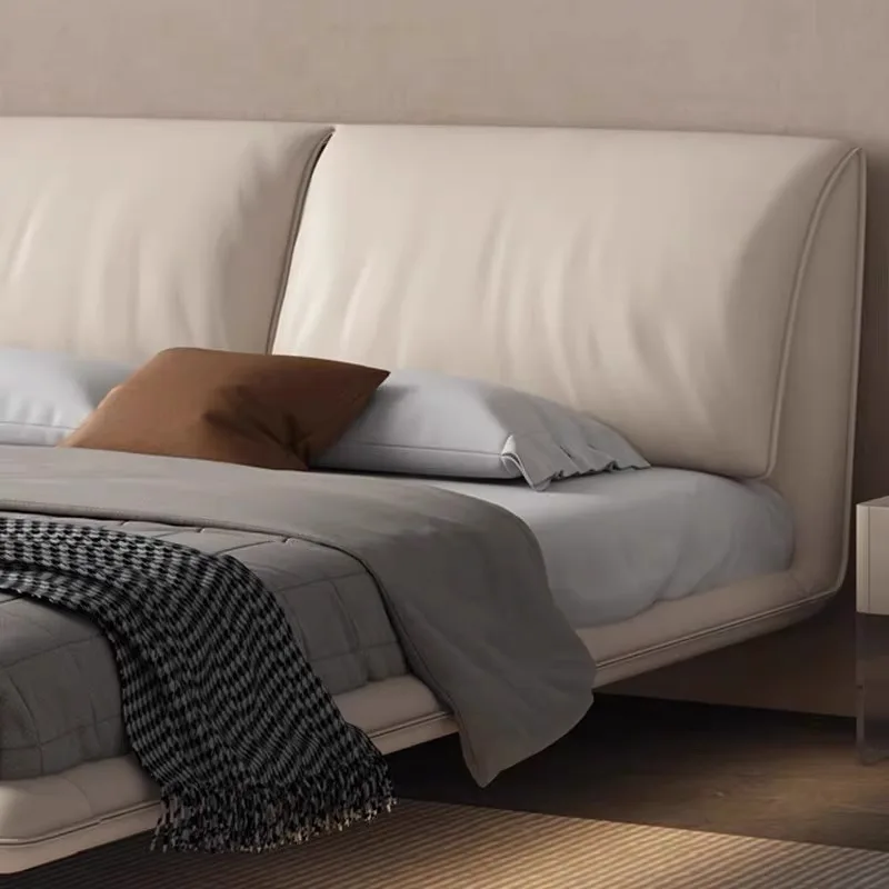 سرير جلدي معلق على شكل أذن الفيل، طراز حديث وبسيط، غرفة نوم رئيسية، حقيبة ناعمة، شقة صغيرة، إيطالية بسيطة وخفيفة luxu #4