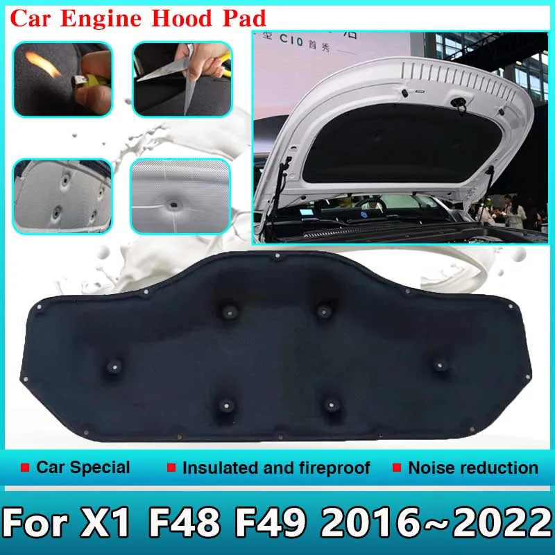 

Автомобильный передний капот, звуковые тепловые колодки двигателя для BMW X1 F48 F49 MK2 2016 ~ 2022, звукоизоляционная защита экрана, аксессуары