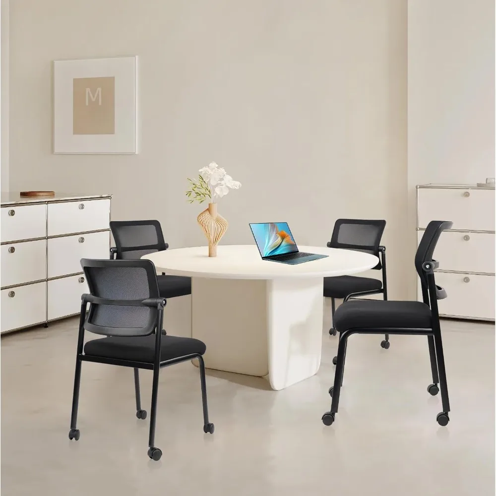 

Stacking Armless Office Waiting Room Chair with Wheels, Stackable Mesh Guest Reception Desk Chairs with Adjustable Backr