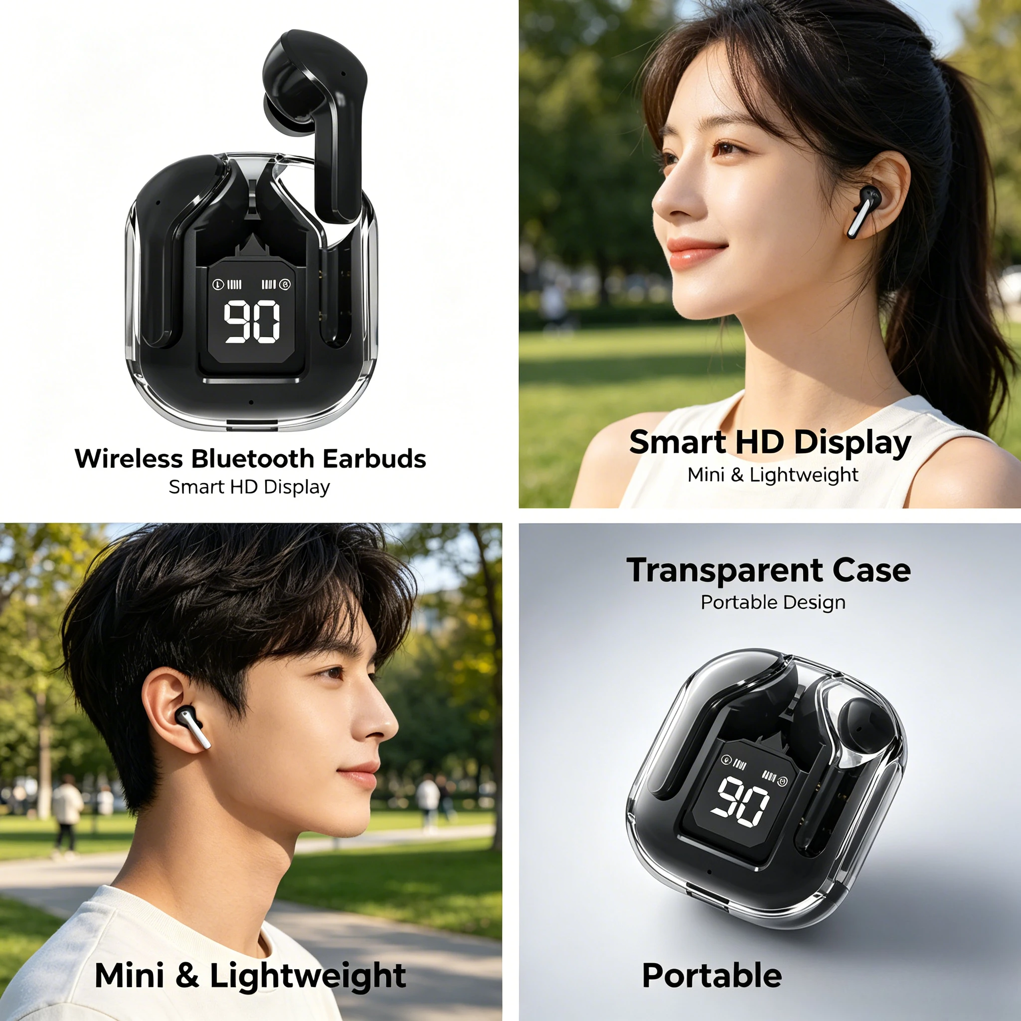 Auriculares Bluetooth TWS Transparentes, Diseño Intrauditivo de Silicona Suave, Auriculares Inalámbricos Deportivos para Juegos, Audio Estéreo HiFi, Pantalla LED