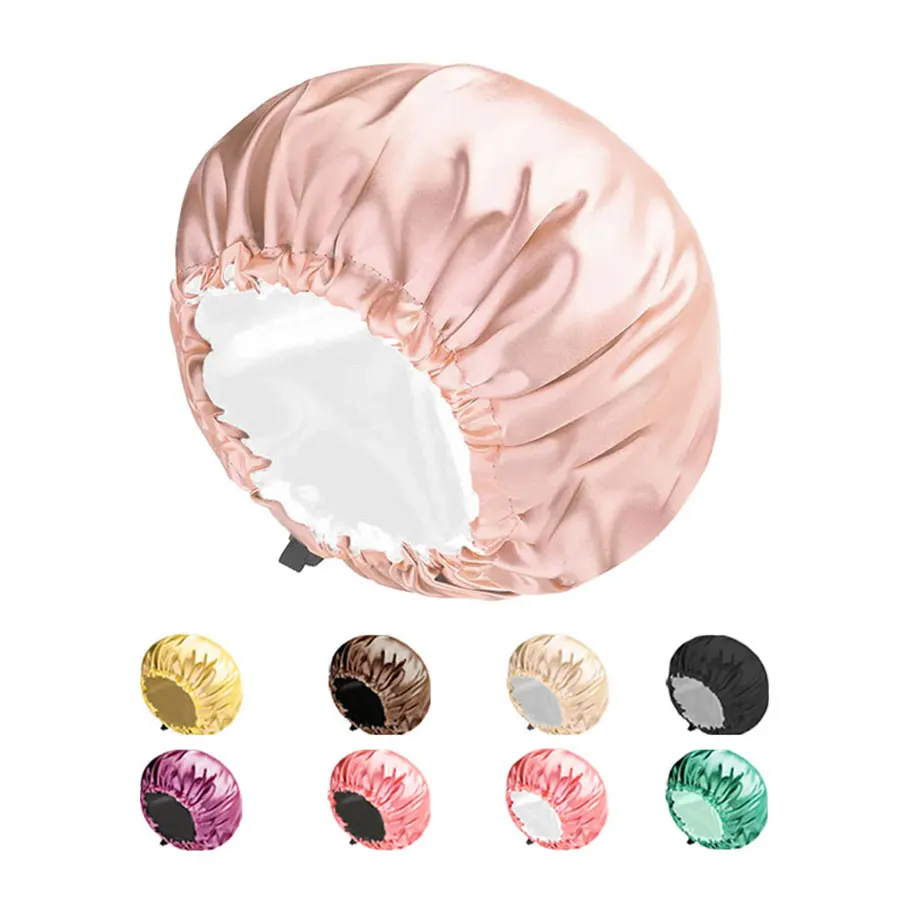 

3PC Sleep Cap, Satin Bonnet Shower Bath Hats For Women, Satin Hair Wrap For Sleeping, Double-layer Different Color Design