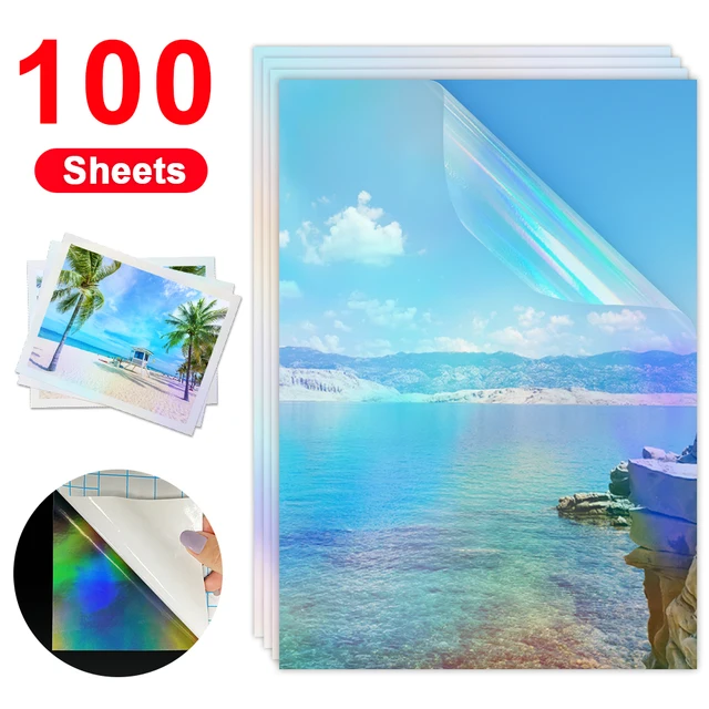 100 arkuszy papieru A4, folia do laminowania na zimno, transparentna, holograficzna z gwiazdkami i kropkami, folia samoprzylepna do laminowania zdjęć DIY.