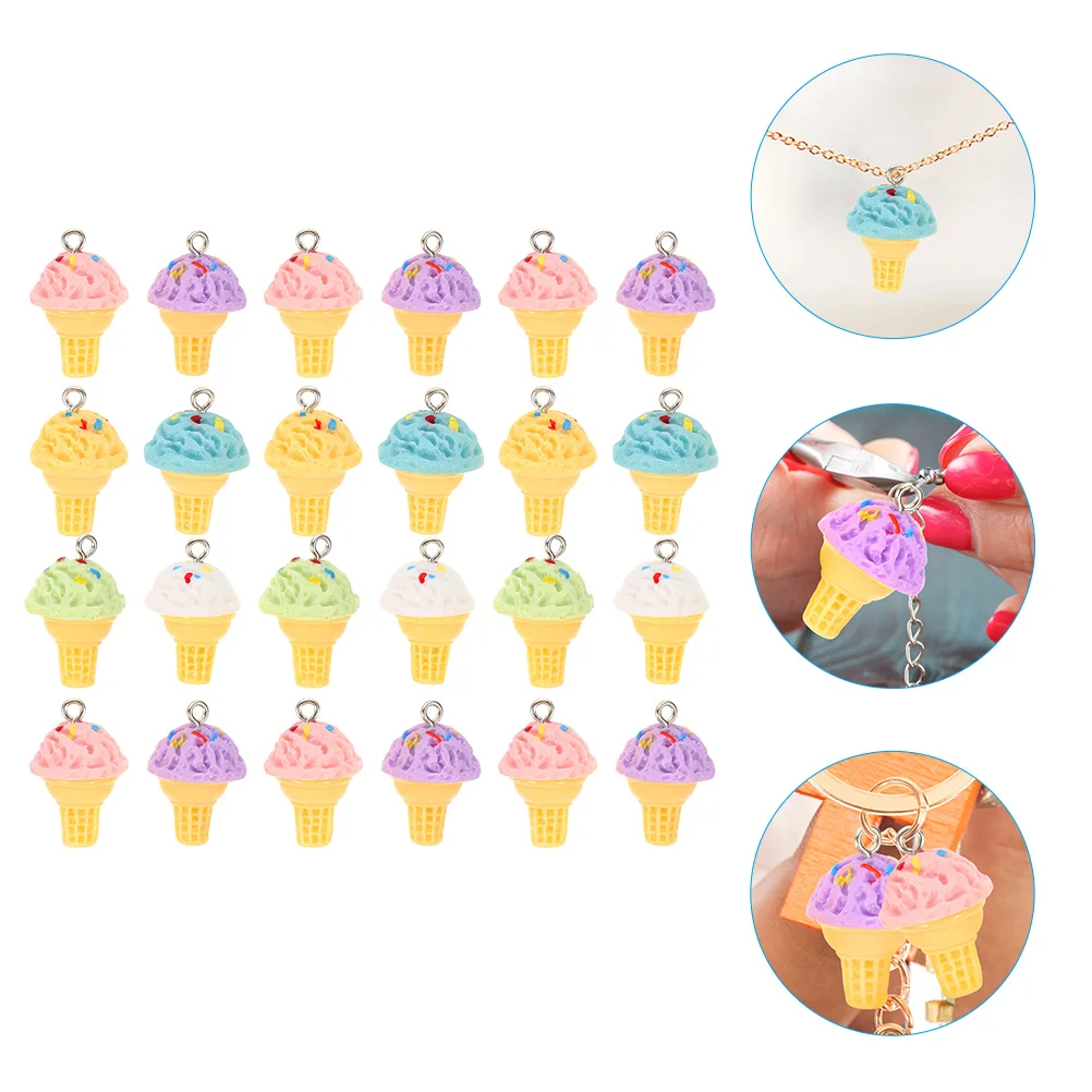 

24pcs Ice Cream Charm Resin Accessories Cone Dangle Keychain Sweets Jewelry Making Crafts Lightweight Multipurpose