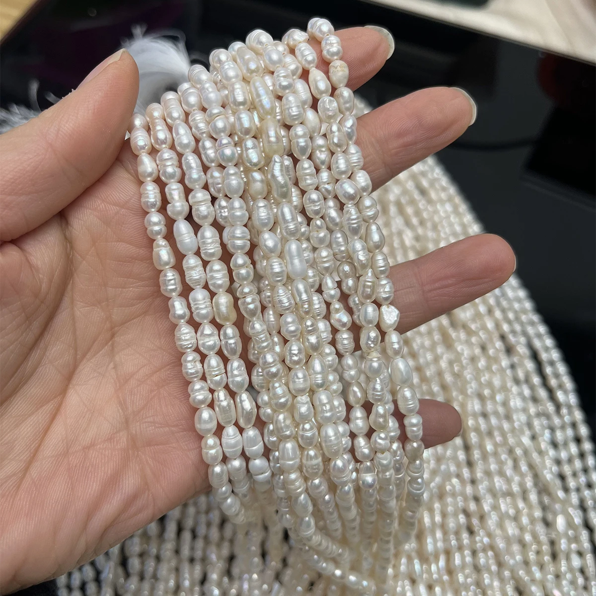 4-5mm AA Gewinde Fein Poliert RiceBead Natürliche Süßwasser Perle Schmuck Machen DIY Halskette Armband Zubehör Frauen geschenk