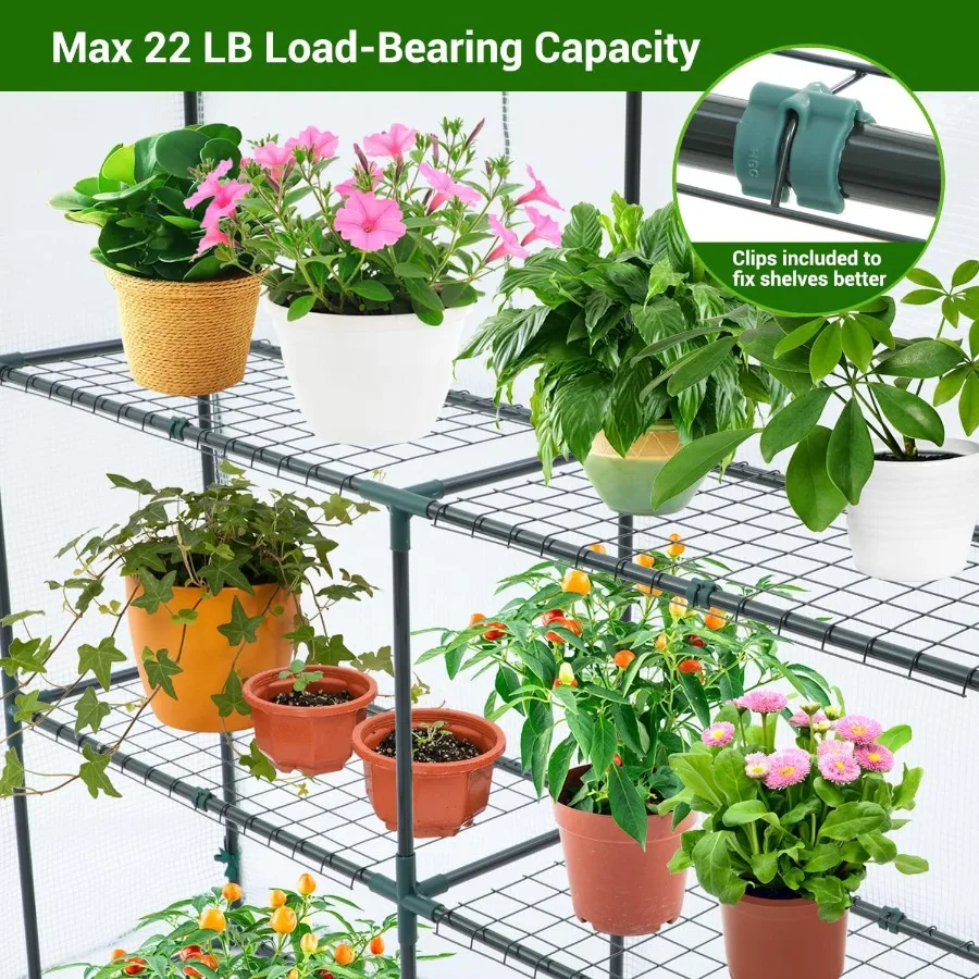 Ohuhu Outdoor Greenhouse with 3 Tiers and 12 Shelves: Heavy Duty Reinforced Plastic PE Cover Walkin Indoor Plant Stand for Gard