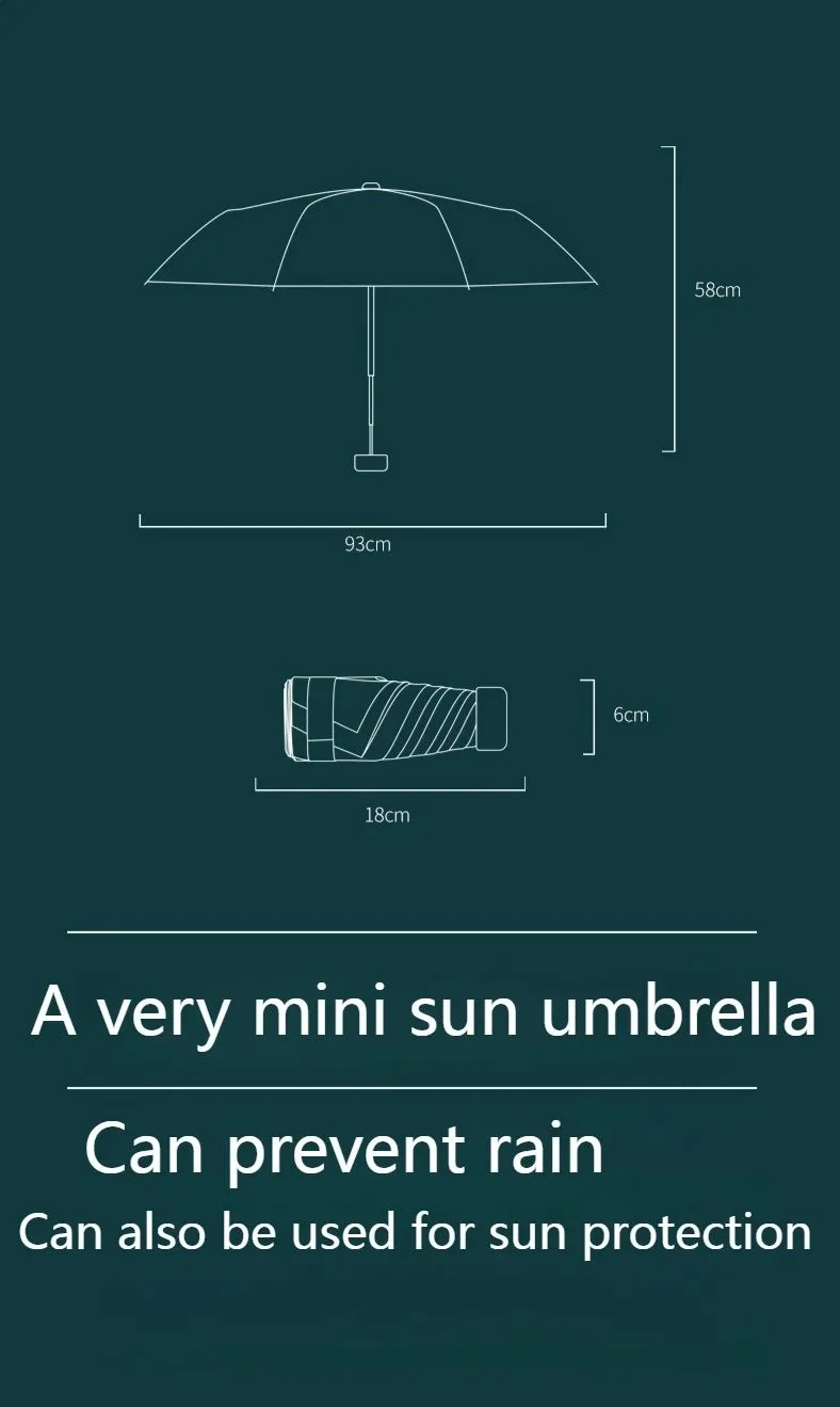 Günstige Aktion Mini Sonnenschirm Taschen-Regenschirm Vinyl Faltbar UV-Schutz Sonnenschutz Taschen-Sonnenschirm – Detail 12