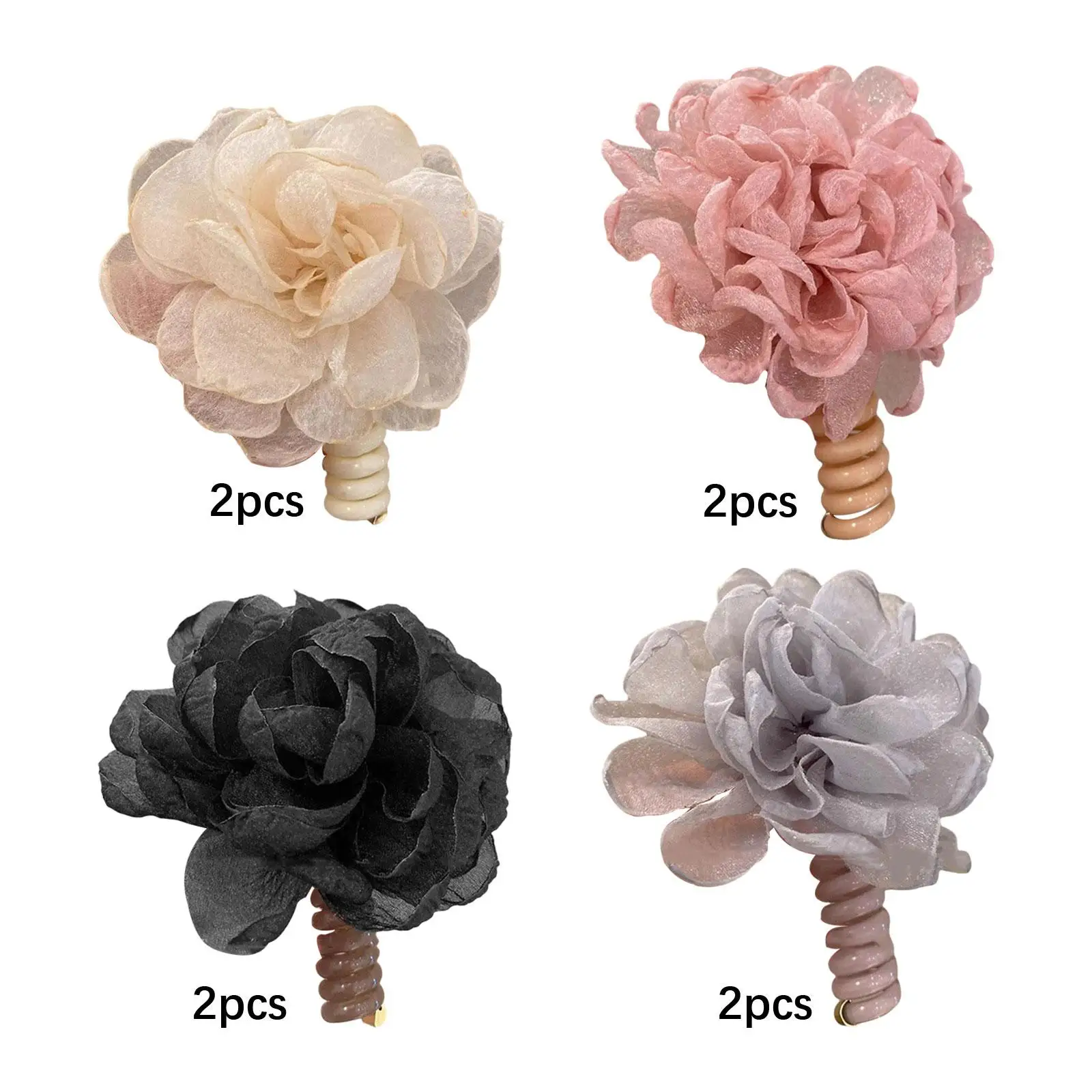 

2 Pieces Flower Hair Ties Camellia Hairties for Club Party Favor Bridal Shower