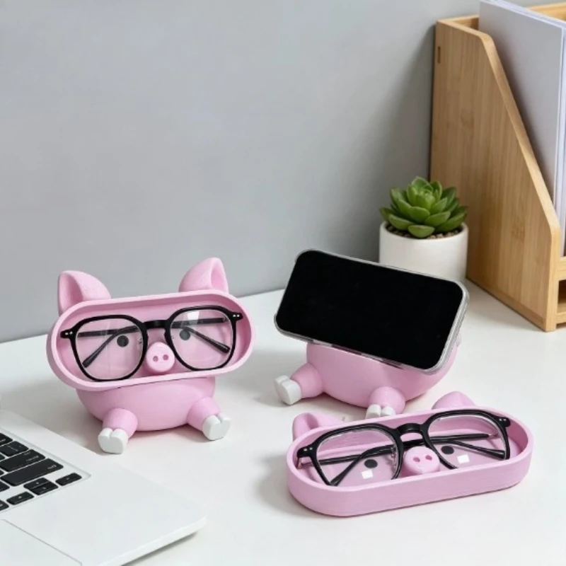 Multi Functional Storage Box Cute Pink Pig Glasses Desktop Organizer Phone Holder Eyeglass Stand Creative Office Desk Storage