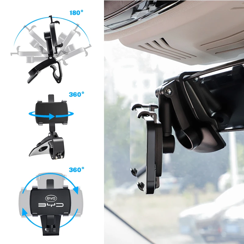 لوحة القيادة حامل هاتف السيارة الشمس قناع مرآة الرؤية الخلفية 1200 دوران قوس ل BYD تانغ U8 F3 E6 Atto3 يوان زائد أغنية F0 G3 I3