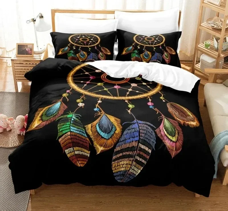 

Golden Queen Black Printed Bedding Set 100% Polyester Home Textile Duvet Cover with Pillowcase Bedspread for Couple Adult