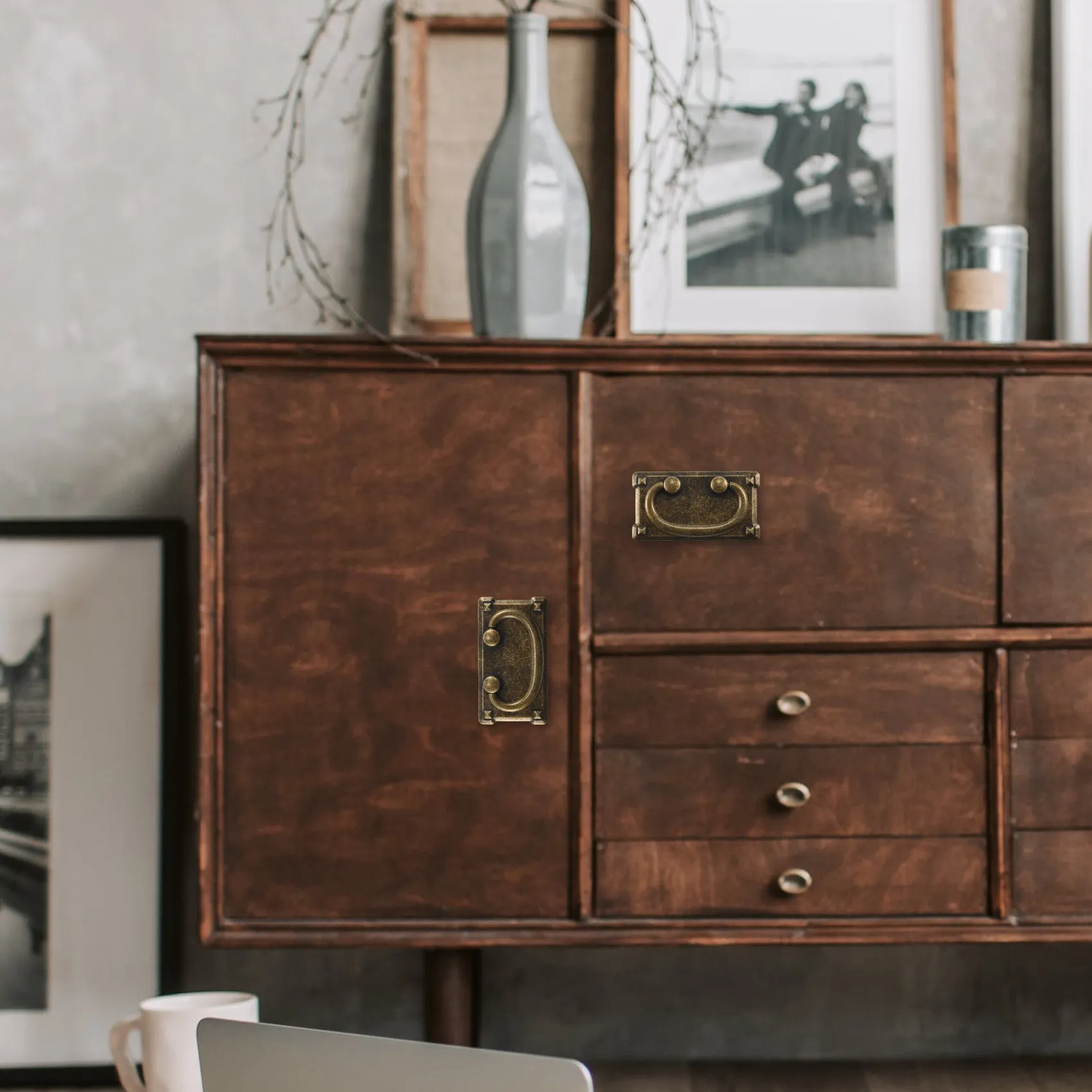 AA84 4 Stück Vintage Antik Bronze Schubladenring Zuggriffe, Schranktür Möbelgriff Dekoration