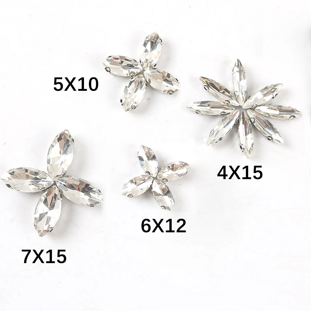 30pcs Sew on crystal glass Rhinestone Diamante jewels Silver Cup Claw Montees 4-holes Sewing Stone Beads craft clothes