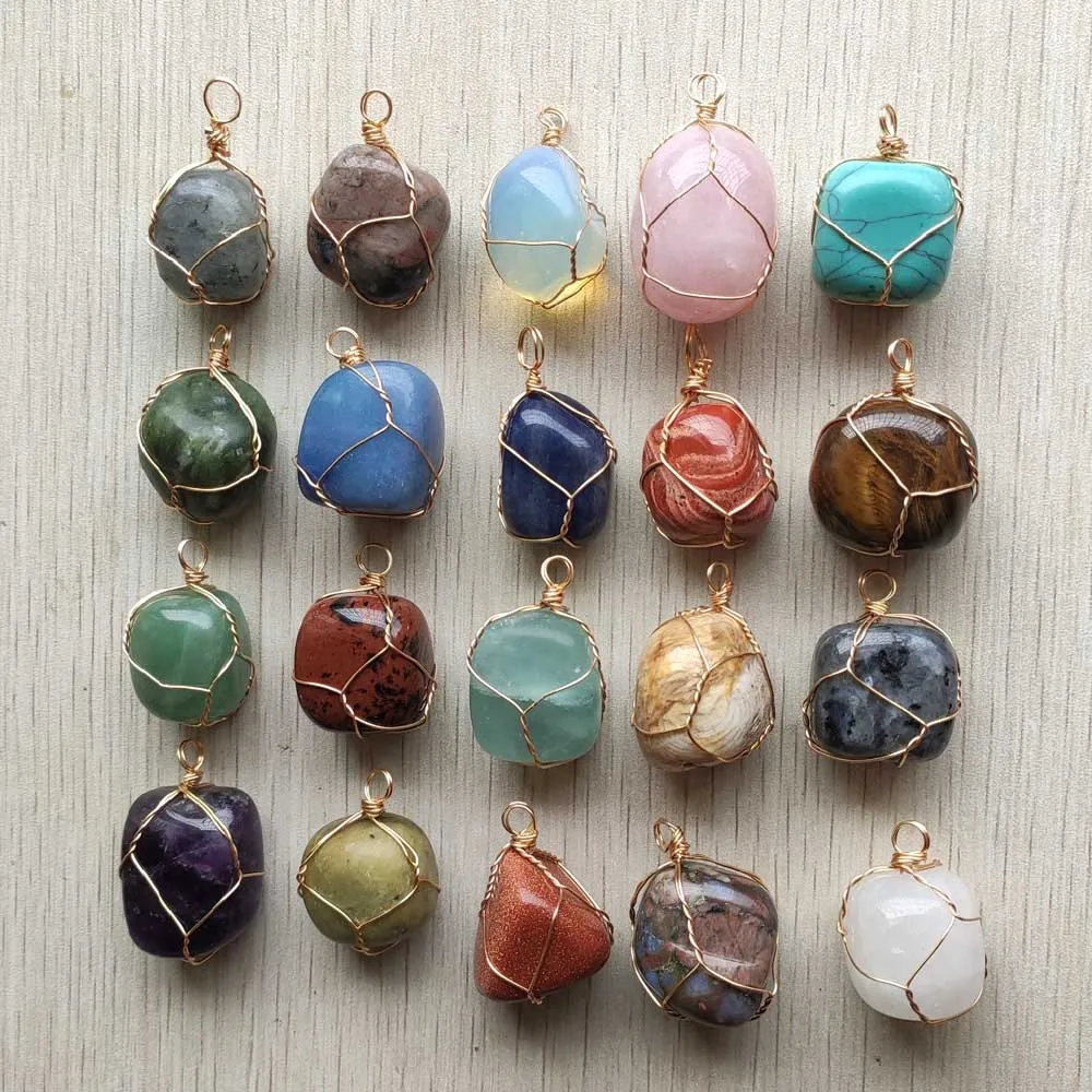 

Trendy Good Quality natural stone gold color wire mix Irregular pendants for jewelry making 12pcs/lot wholesale free shipping