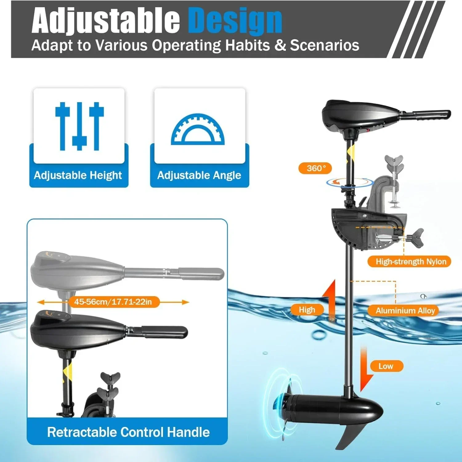 

12V 80lb Thrust Electric Outboard Motor, 800W Long Shaft Trolling Motor with Telescoping Handle, 8-Speed for Kayaks