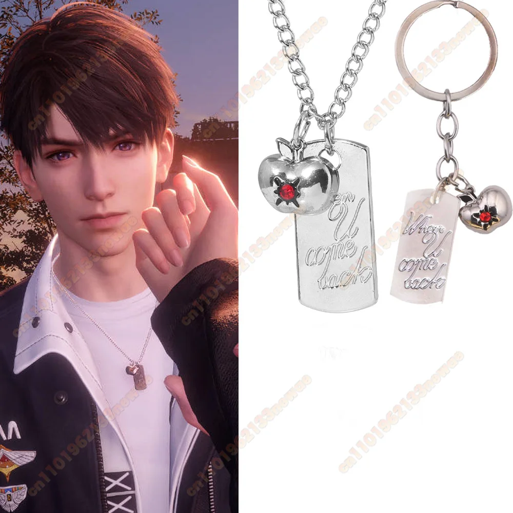

2Pcs/Set Game Love and Deepspace Caleb Necklace Keychain Creative Summer Day Apple Square Clavicle Bag Charms Women Pendant