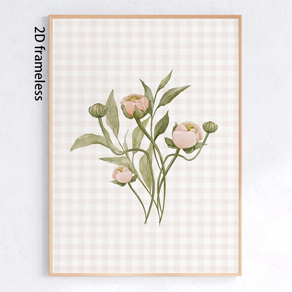 2D Flat, 2D Flat, 1pc, No Frame, Multi-Size, Pink Rose Wall Decor, Farmhouse Style, Room Decoration, Rose Floral Checkered Pr