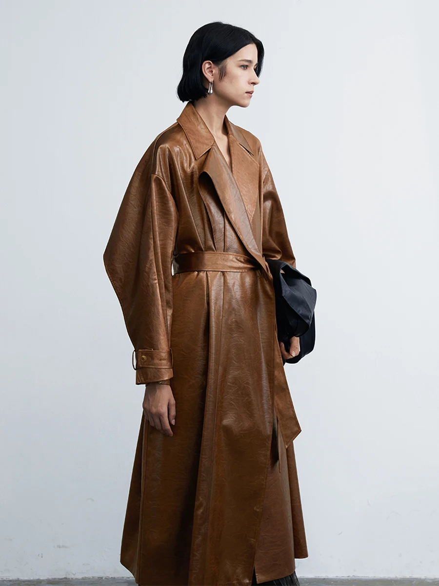 

Женское длинное пальто NNJ оверсайз, коричневое, фактурное, модное, свободного кроя, средней длины, ветровка