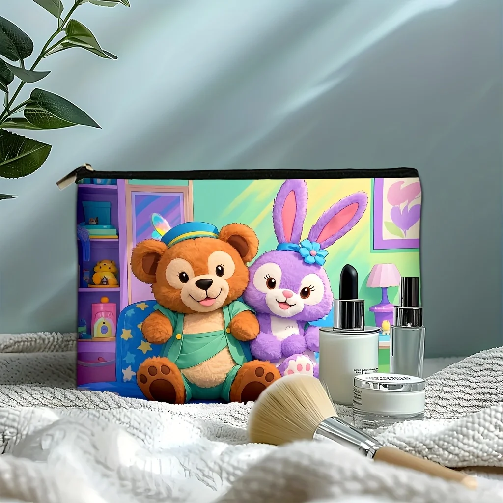 1 szt. Disney Duffy & Stella Lou Kosmetyczka z motywem kreskówkowym - Urocza, wielofunkcyjna torba na zamek błyskawiczny dla kobiet, torba do przechowywania biżuterii, idealna torba podróżna na zamek błyskawiczny - Zabawny prezent urodzinowy