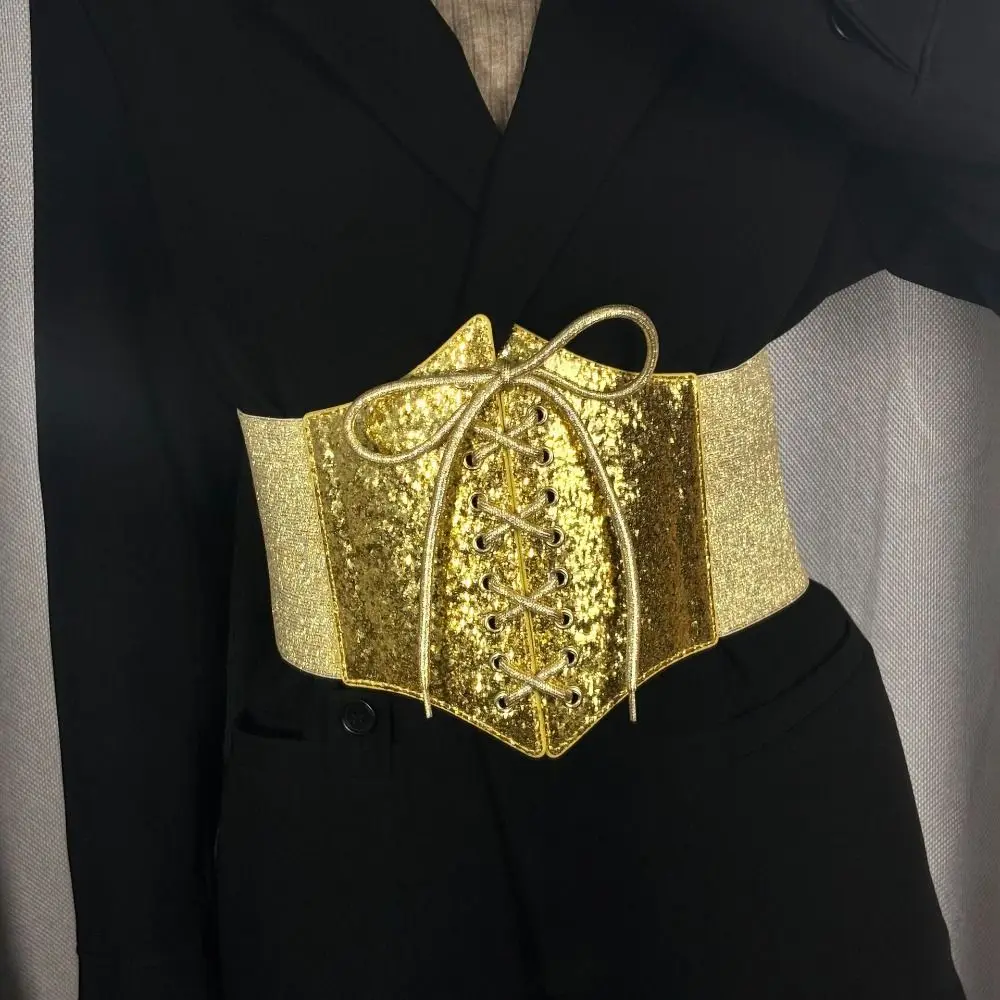 

Роскошный эластичный золотой пояс-корсет из искусственной кожи с блестящим леопардовым принтом, блестящий пояс с высокой талией, женский пояс-корсет с блестками