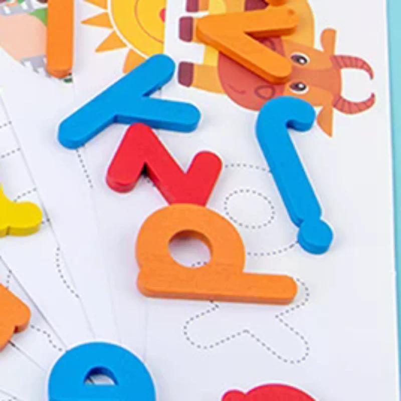 ألعاب ألغاز خشبية للأطفال على شكل حيوانات كرتونية شفافة وتعجمل ألعاب تعليمية وكلمات البصر الأبجدية وألعاب الحروف المطابقة هدية للأطفال
