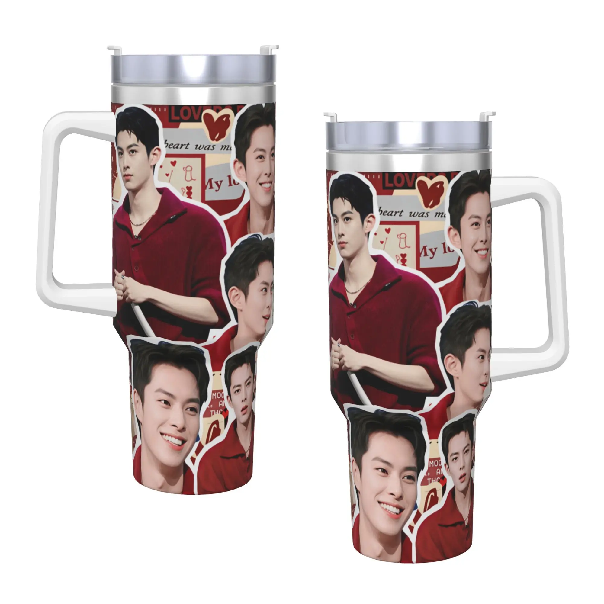 Wang Hedi Dylan Wang Actor Stainless Steel Tumbler  Beach Coffee Mug With Straws and Lid Large Car Mugs Cold Drink Water Bottle