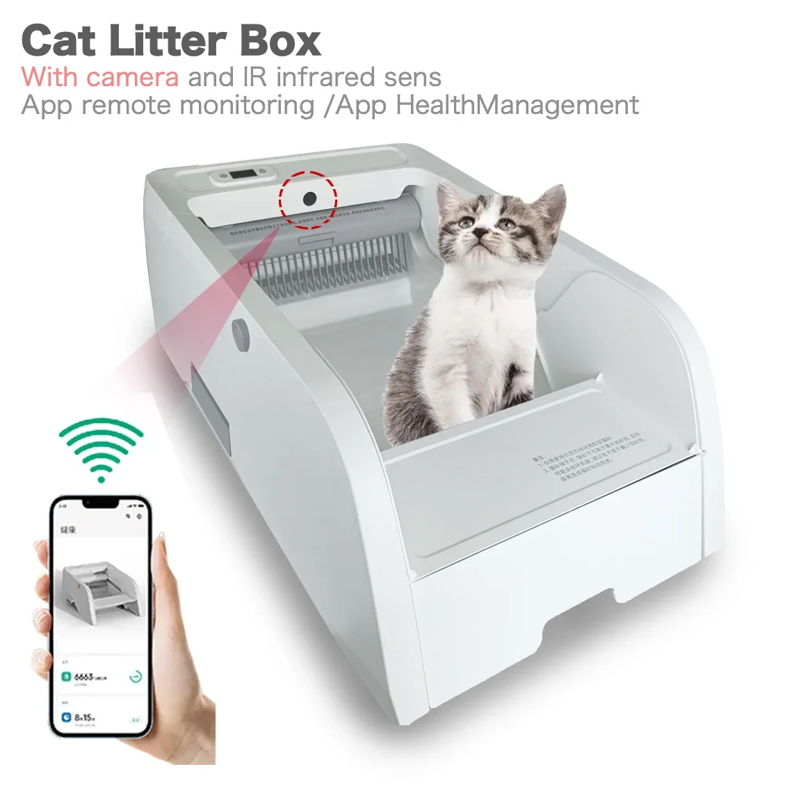 

Luxury Electric Litter Box for Self-cleaning Cat Toilet with Camera Remote Monitoring IR Infrared Sensor Weighable Pet Supplies