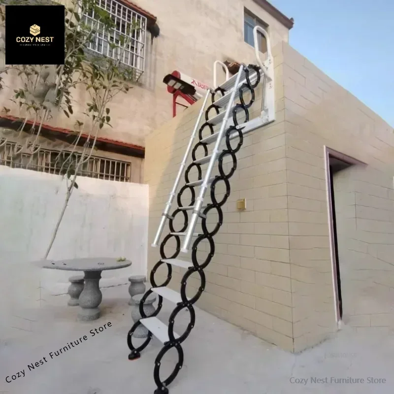 Telescopic Carbon Steel Ladders for Home Indoor Outdoor Wall-mounted Folding Step Ladder Space-saving Attic Lift Staircase r