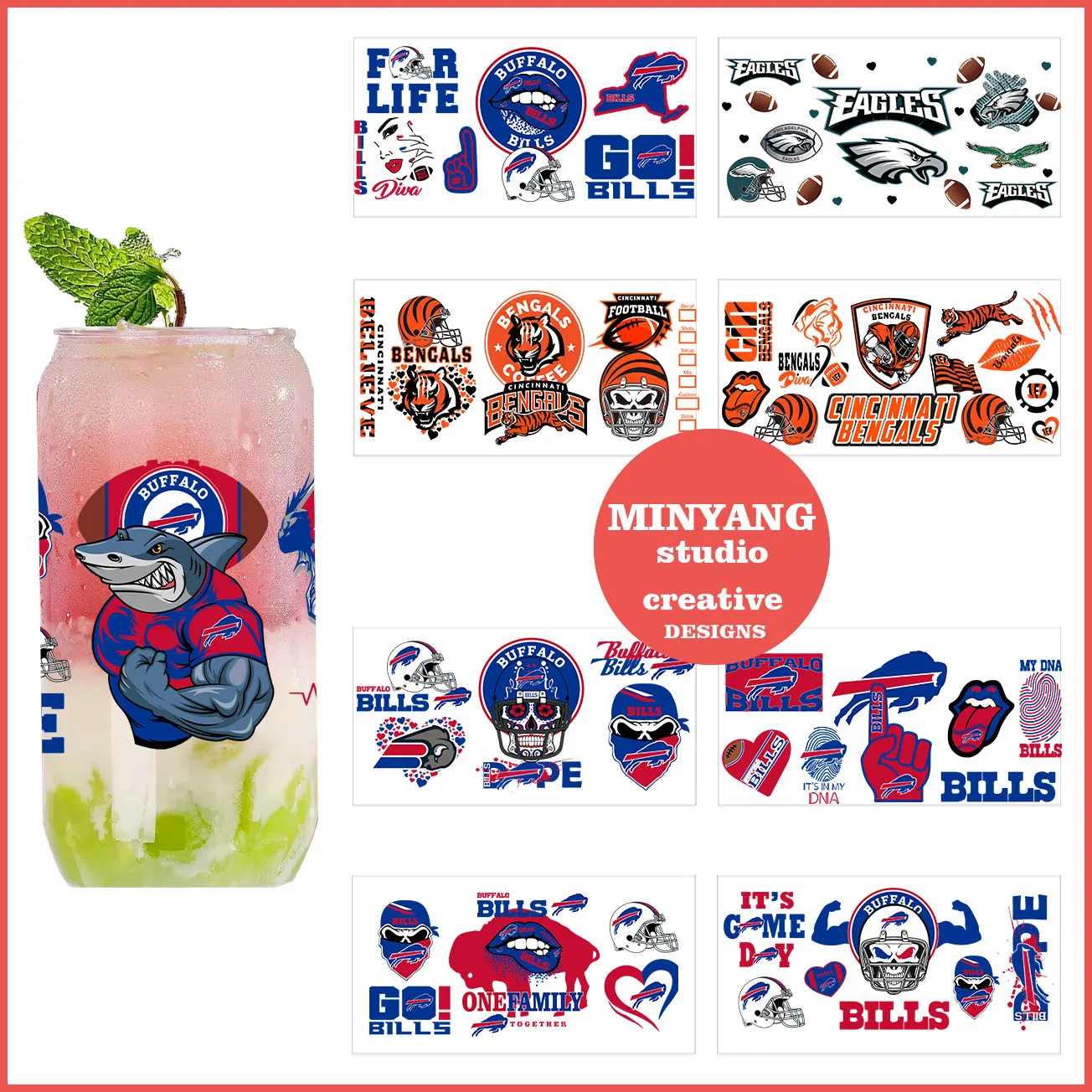 Football team  peel waterproof DIY Decals 3D transfers uvdtf crystal stickers 16oz uv dtf cup wraps for Libbey Glasses