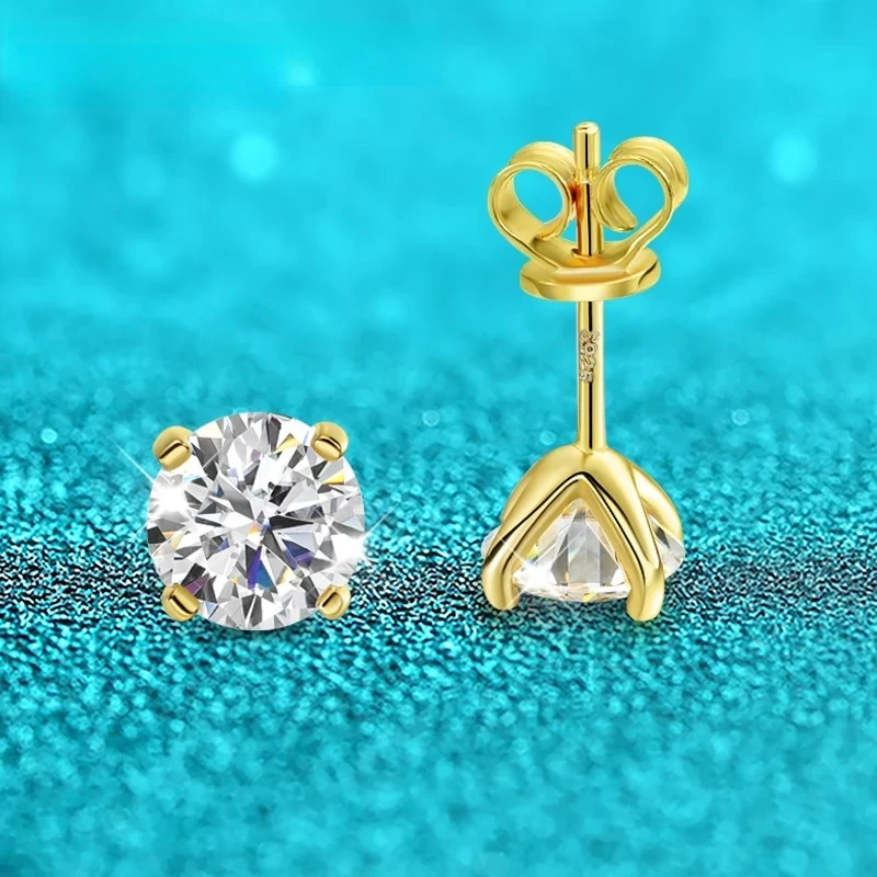 

S925 Sterling Silver Moissanite Stud Earrings VVS Round Cut 18k Gold Imitation Diamond Ear Studs for Women Jewelry Gift