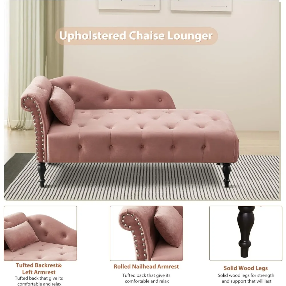 كرسي استرخاء معنقدة بأزرار منجدة مخملية مع وسادة وحواف رأس الأظافر، تصميم ذراع ملفوف لمساحات المعيشة الداخلية والسرير #6