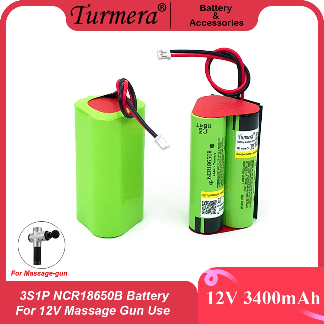 

Turmera 3S1P 12V 3000mAh HG2 3400mAh NCR18650B Rechargeable Lithium Battery for Massage Gun Muscle Massage Replace Batteries Use