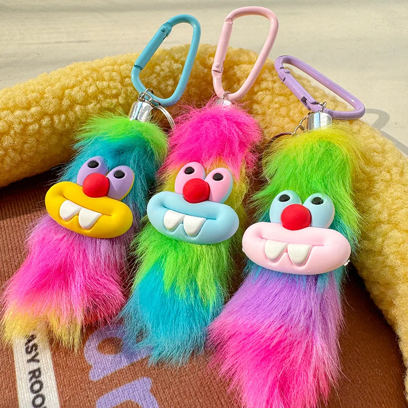 Funny Sausage Mouth Sausage Long Hair Monster Keyring Keychain Cartoon Plush Stuffed Ugly Doll Bag Pendant Girlfriend Gift