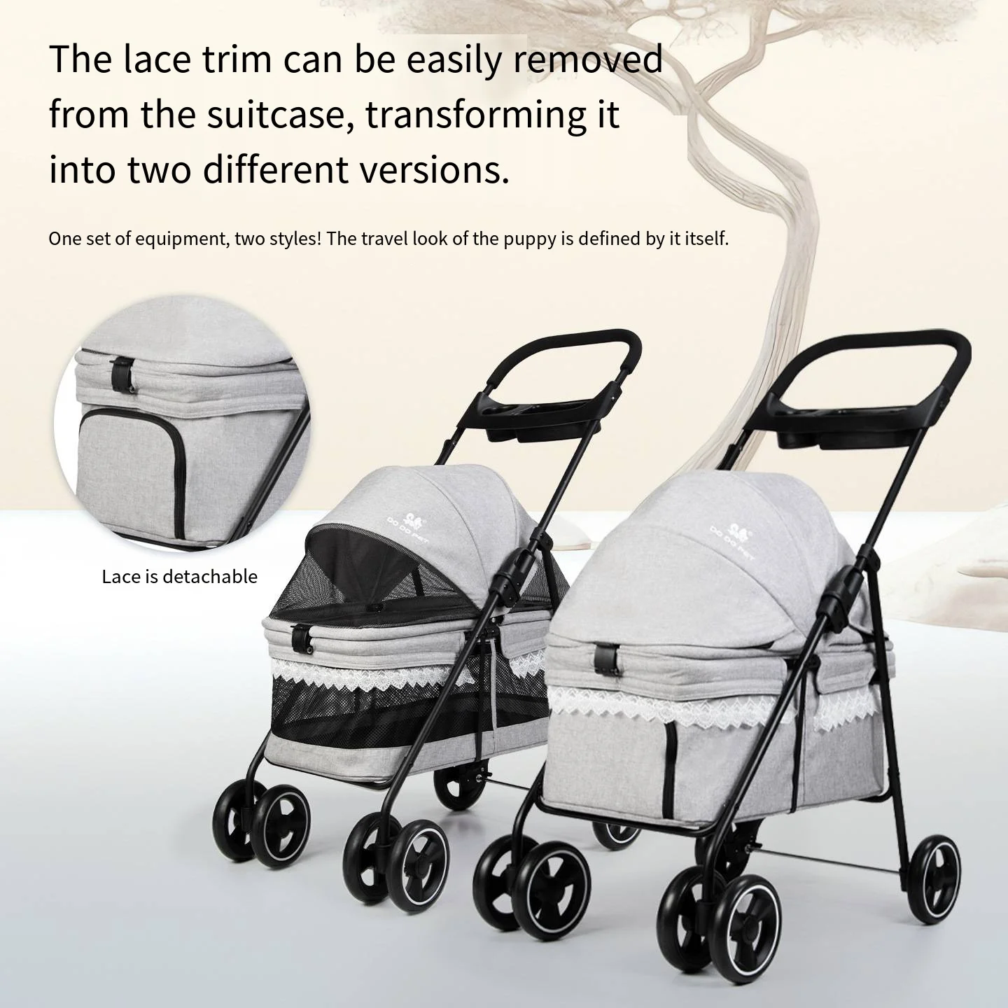 

Hidden Lace Pet Cat Dog Stroller Dog Cat Teddy Lace Stroller Outdoor Small Pet Cart Lightweight Folding Breathable Version