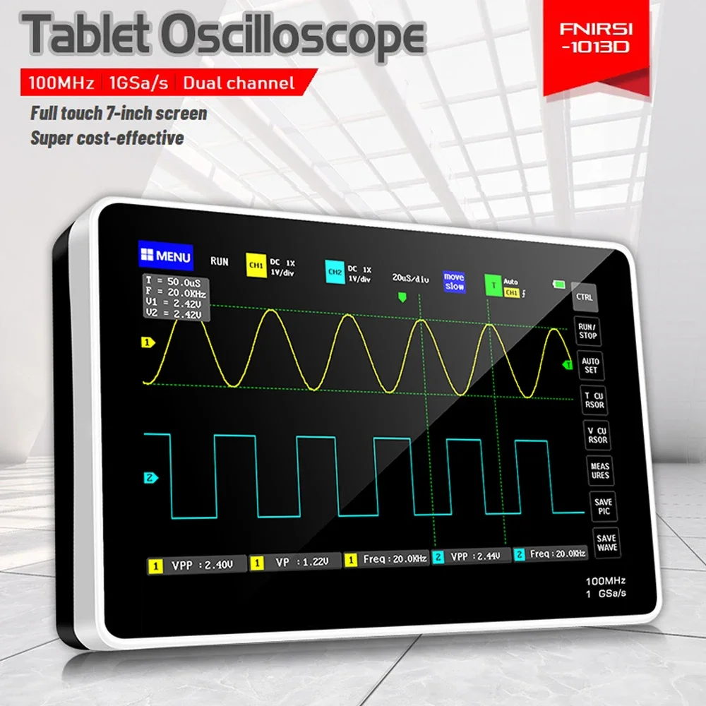 FNIRSI-1013D Digital Oscilloscope Tablet Osciloscopio Dual Channel 100MHz Bandwidth 1GS Sampling Rate Mini Digital Oscilloscopes