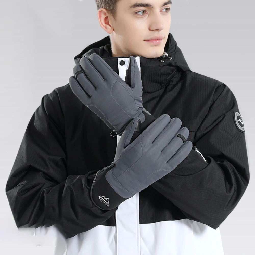 قفازات التزلج الشتوية للرجال دراجة جلدية دافئة تعمل باللمس قفازات كاملة الأصابع مقاوم للماء دراجة خارجية ركوب الدراجات Moutainteering