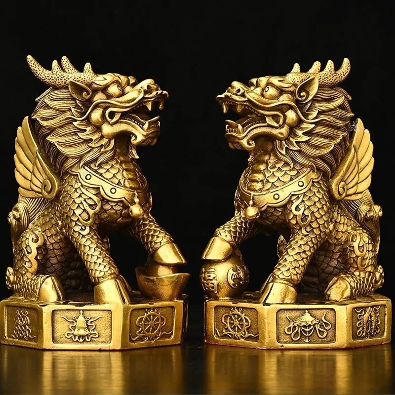 2023 New 7-Inch Eight Treasures KIRIN a Pair of Ornaments Copper Kylin Home Decorative Creative Gifts & Crafts Wholesale