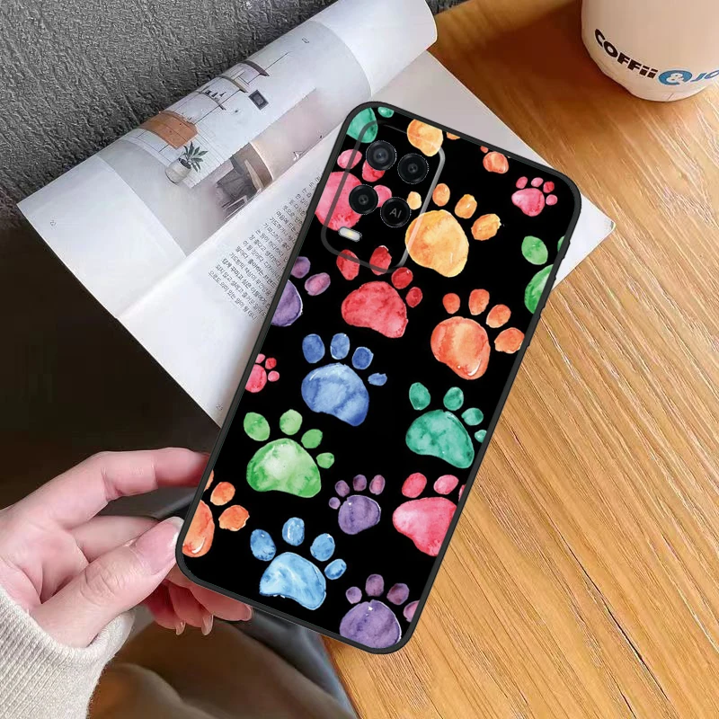 Watercolor Paw Prints Case For OPPO A57S A53S A54S A96 A76 A16 A17 A77 A94 A74 A5 A9 A15 A91 A93 A52 A72 A78 A98